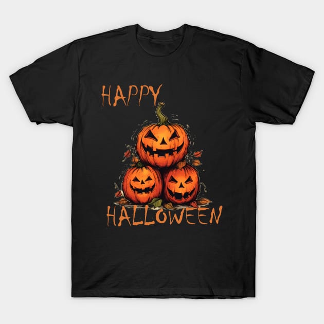 Happy Halloween pumpkins T-Shirt by Obotan Mmienu